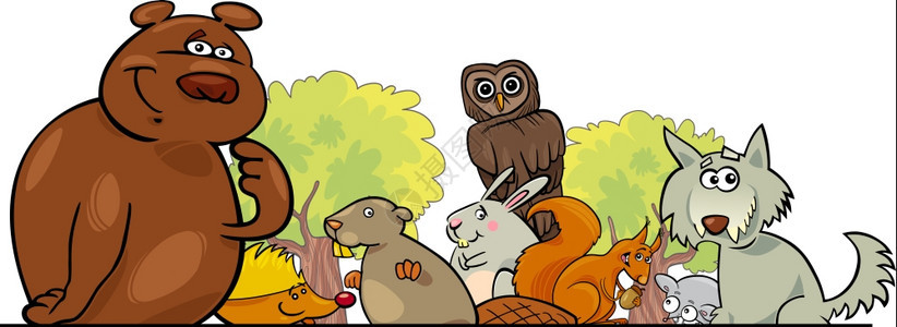 森林动物标头设计漫画插图图片