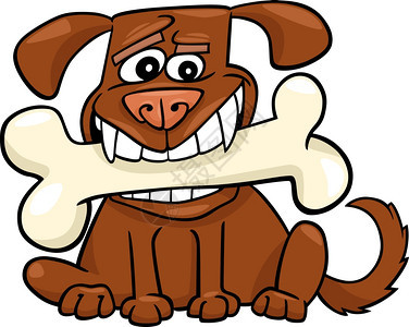 带大骨头的笑狗漫画插图图片