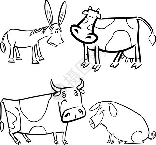 4种可爱的农家动物漫画插图这些动物是彩色书的图片