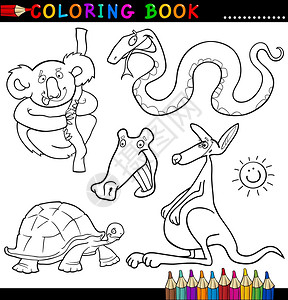 蜡笔鳄鱼为儿童制作有趣的野生动物彩色书籍或页面漫画插图背景