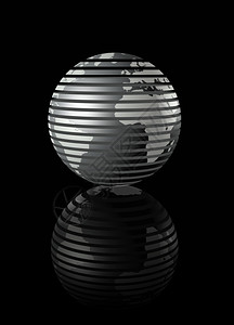 黑色背景的金属光滑地球三维插图黑色背景的银光亮地球图片
