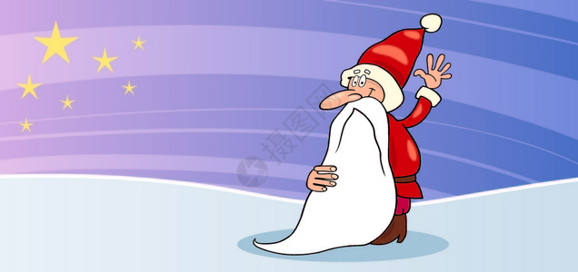 Santclus或pnoel或父亲与恒星的圣诞节贺卡漫画插图图片