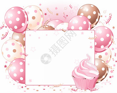 使用气球和纸杯蛋糕的空白卡插图图片