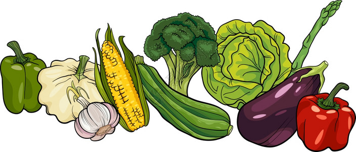 蔬菜食品物大团体的漫画插图图片