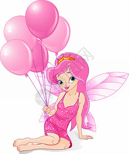 可爱的生日仙女带着一堆气球图片