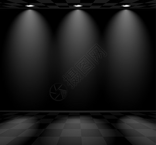 黑色空房间有格式地板和灯背景图片
