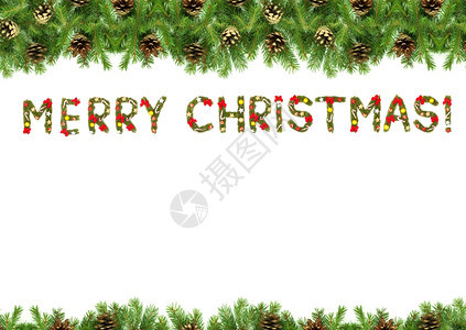 圣诞节卡片带有圣诞节装饰品白色背景孤立图片
