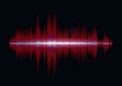 红色闪亮的声音波形带有x网格光过滤器背景图片