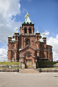 乌本斯基大教堂在芬京首府赫林斯基蓝天高清图片