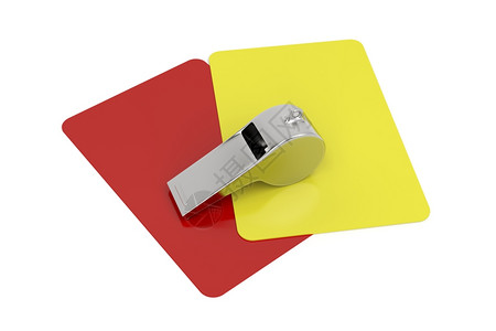 红色和黄卡以及白背景的金属口哨图片