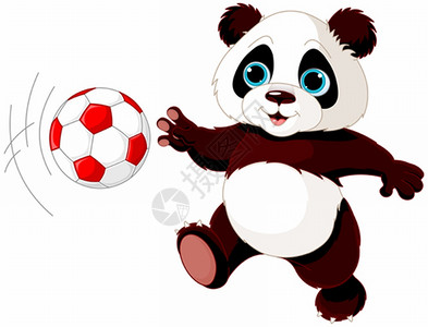 熊猫在踢足球的插图图片