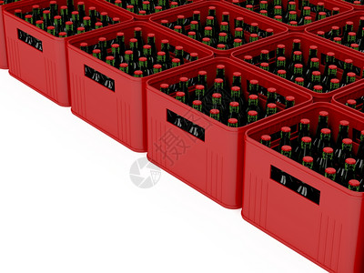 装满啤酒瓶的红箱子高清图片