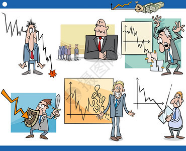 一套经济萧条商业概念和比喻的漫画插图图片