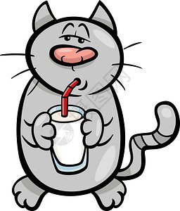 猫喝牛奶的漫画插图图片