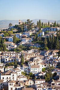 从alhmbr的角度看在西班牙和Analusi地区粮仓镇的全景图片