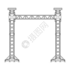 矢量深灰色轮廓级声光照明铝透塔升降建筑图解图片