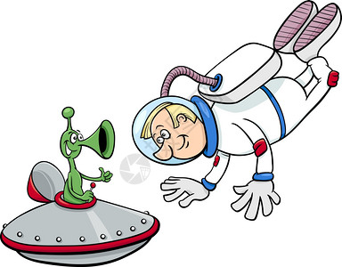 太空人或宇航员与外星人在空间的漫画插图图片