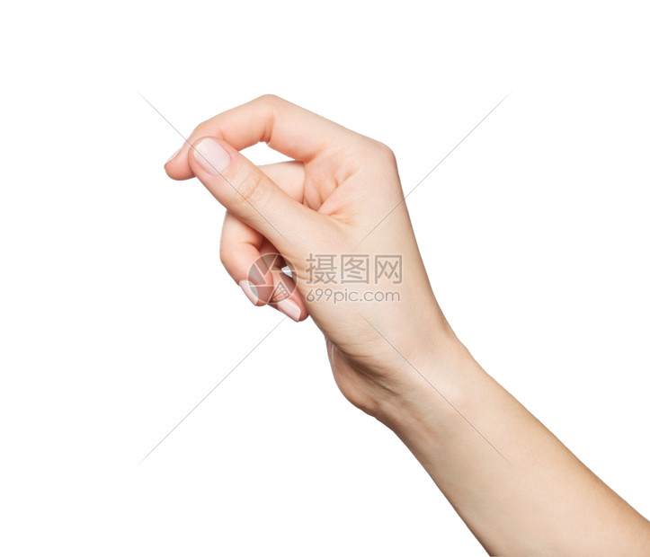 妇女手握某种东西孤立在白色上图片
