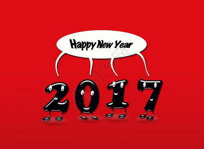 2017年的卡通配有语言混合文本快乐的新年红色背景3d翻譯图片