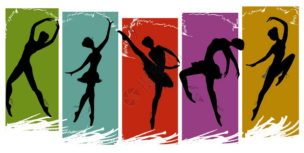 卡通女人各种姿势矢量插图中一组漂亮的芭蕾舞者背景