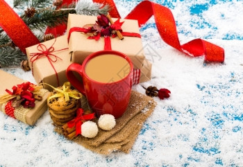 圣诞节假日背景和咖啡杯背景图片