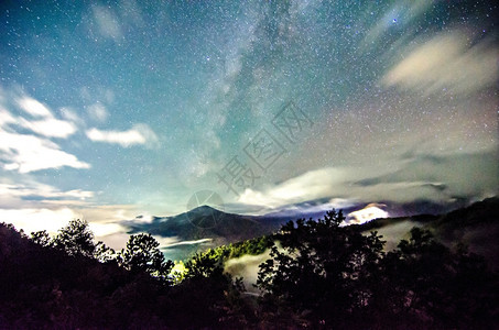 蓝色山脊的自然景象在蓝色山脊的公园道上充满烟雾的山峰上图片