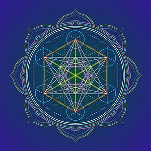 矢量设计彩色曼达拉神圣几何图解元体的立方亚特拉莲孤立的暗底背景背景图片