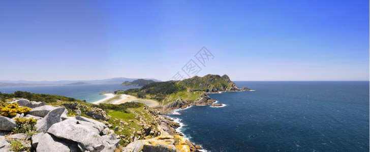 诸岛西班牙加里亚岛的特兰群公园海洋陆地背景图片