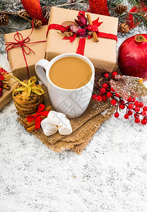 圣诞节假日背景和咖啡杯背景图片