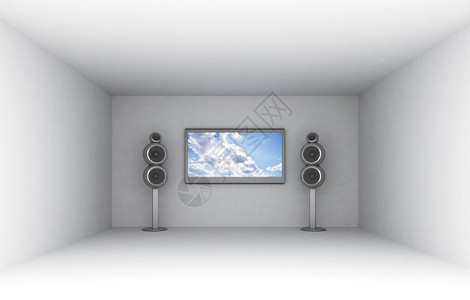 3d显示有tv和音频系统的空房间图片