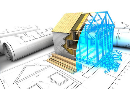 房屋设计项目抽象3d插图图片