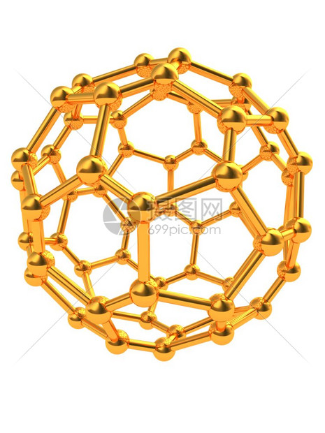 白色背景的金分子结构抽象3d插图