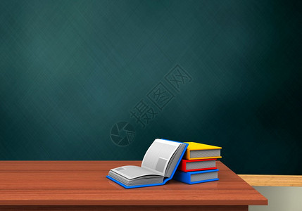 3d插图用书本和空白的校机板图片