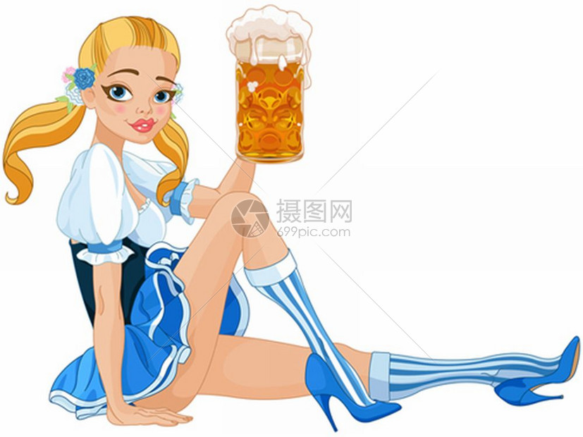 有趣的德国女孩喝啤酒