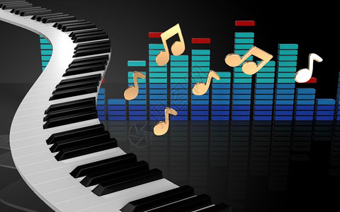 黑色背景上钢琴键的3d插图带音符3d钢琴键钢琴键图片