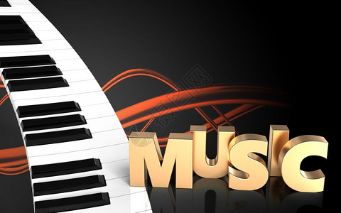 音波橙色背景上钢琴键盘的三维插图带有音乐符号3d空白钢琴键盘图片
