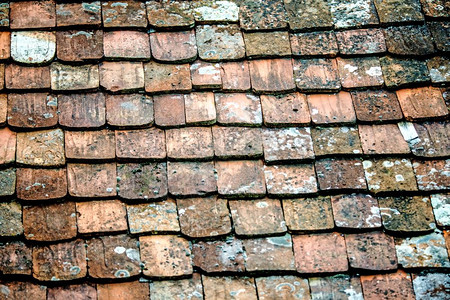 旧屋顶有中世纪瓷砖图片
