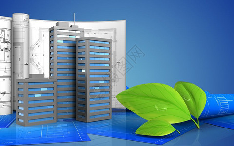 3d以蓝色背景为图画的城市建筑示图片
