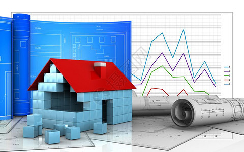 3d以商业图示背景上的纸显示建造住宅区块图示空白图片