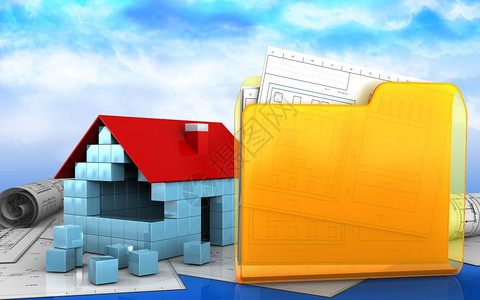 3d说明在天空背景上建筑房屋块的3d文件夹图片