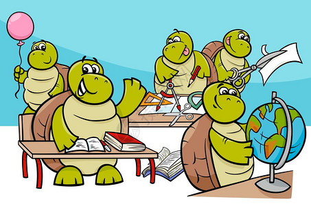 课堂上海龟动物人漫画插图图片