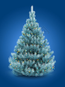 3d蓝色圣诞树背景有灯光图片