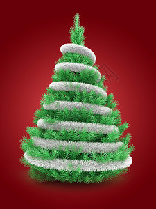 3d说明红背景上的圣诞树和锡灰色图片
