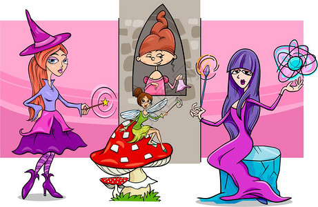 童话故事中的女巫仙子卡通矢量漫画插图图片