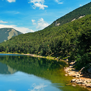 闪光湖山和蓝天空图片