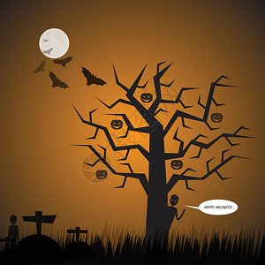 草原背景victorhalwen橙色背景与大树和男人蝙蝠满月插图图片