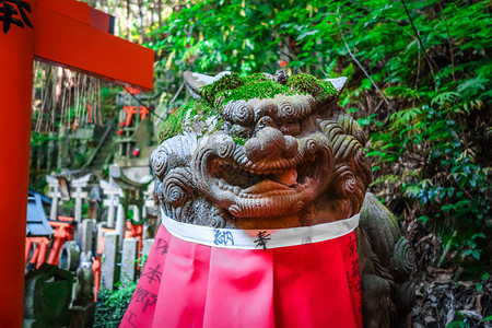 狮子雕像在福希米伊纳里太沙托里神社京都日本日本京都饭里太沙的狮子雕像图片