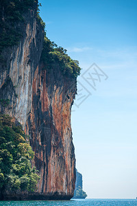 泰国金沙岛垂直地貌泰王国Krabi海的悬崖高陡背景