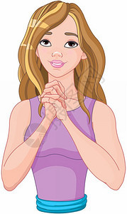 可爱女孩祈祷的插图图片