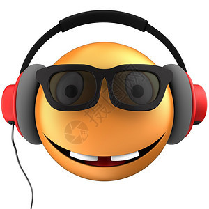3d橙色表情微笑和白背景的红耳机橙色表情微笑图片